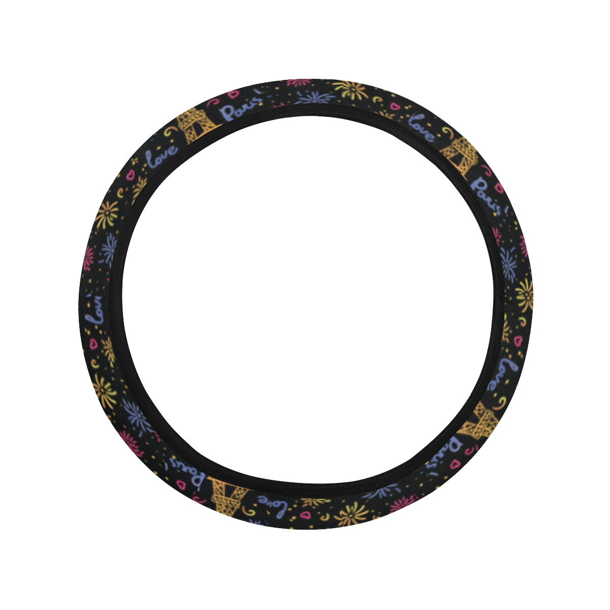 Eiffel Tower Love Paris Print Steering Wheel Cover with Elastic Edge