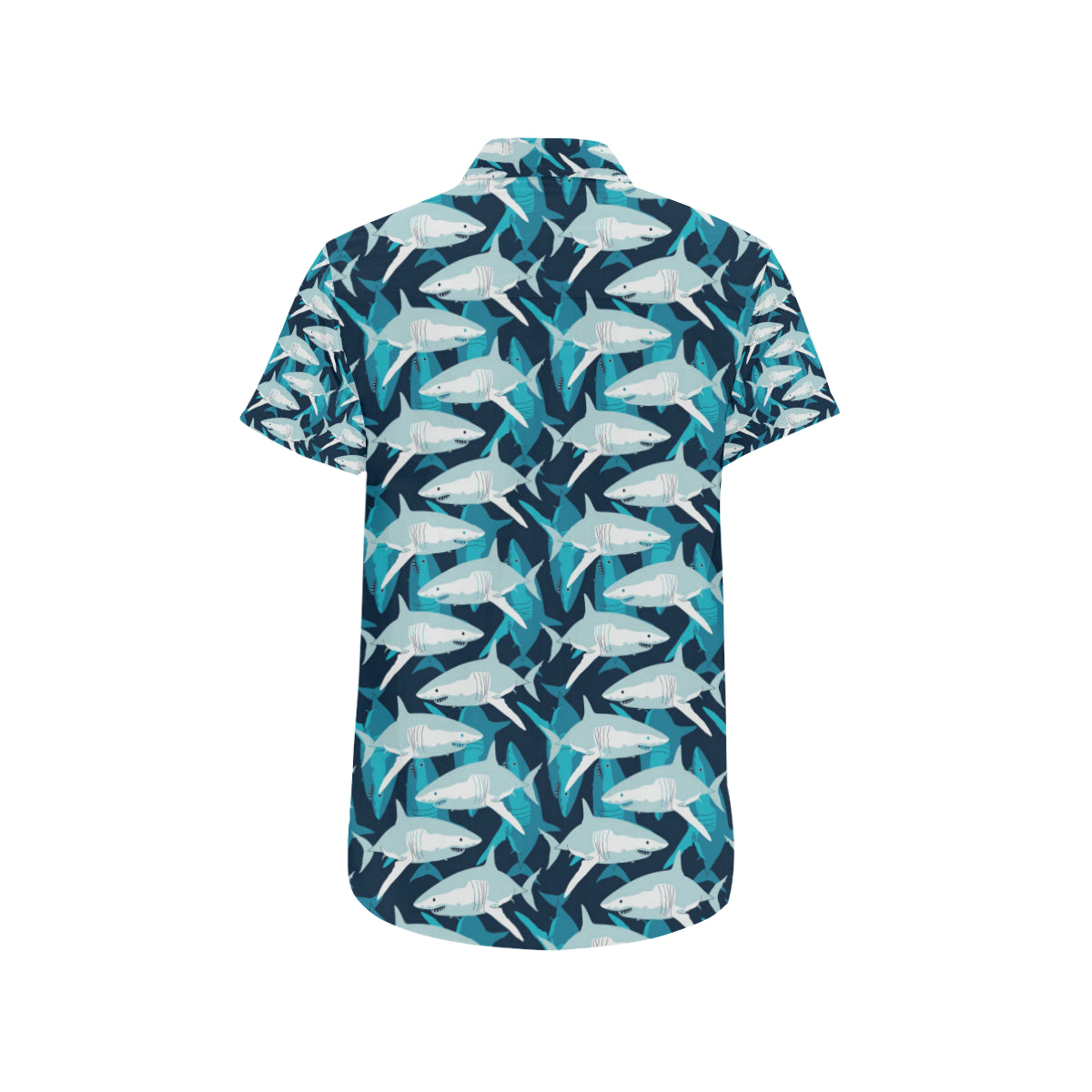 Shark Design Print Men's Short Sleeve Button Up Shirt