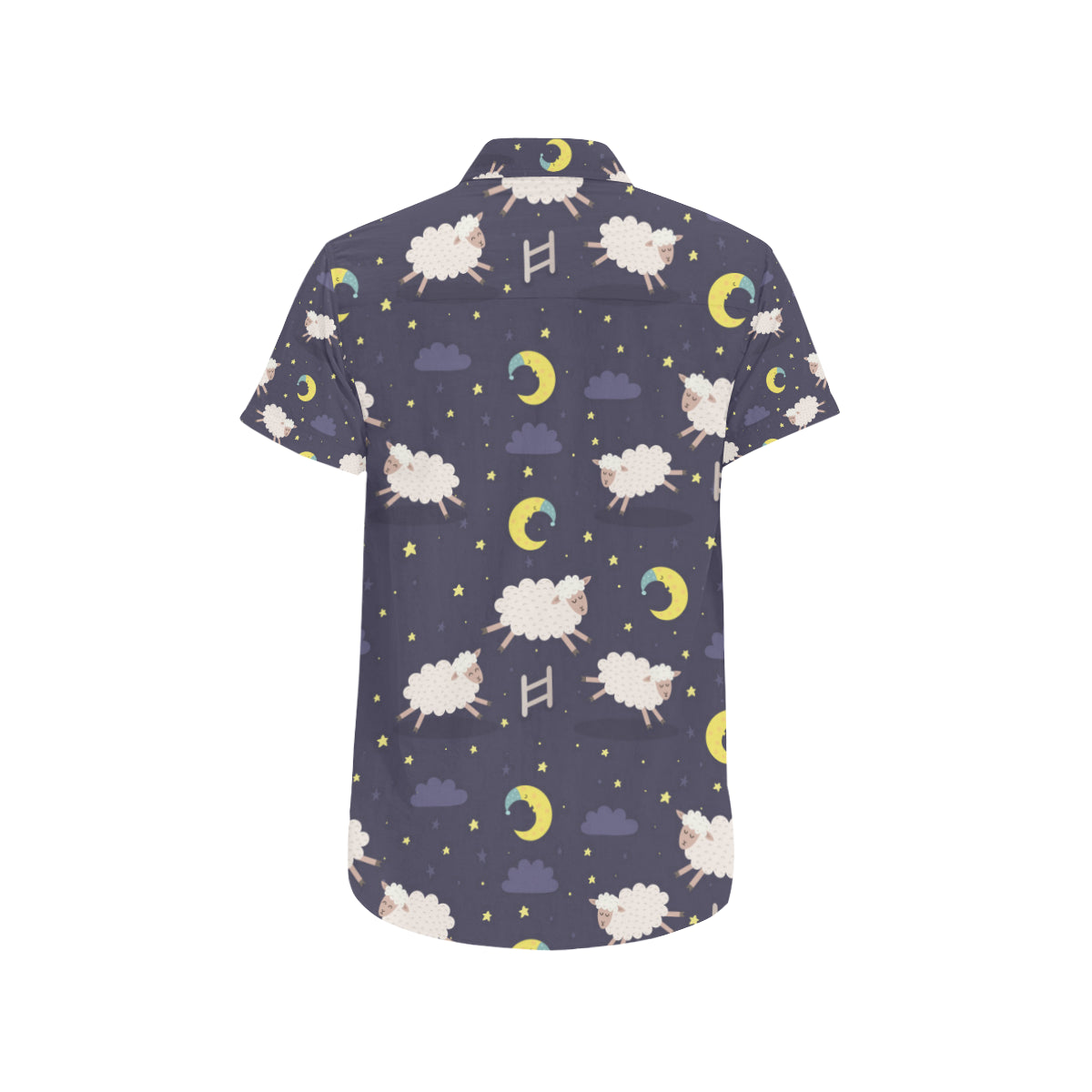 Sheep Night Pattern Print Design 02 Men's Short Sleeve Button Up Shirt