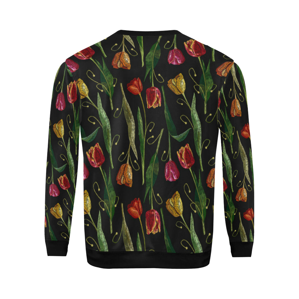 Tulip Embroidered Pattern Print Design TP01 Men Long Sleeve Sweatshirt