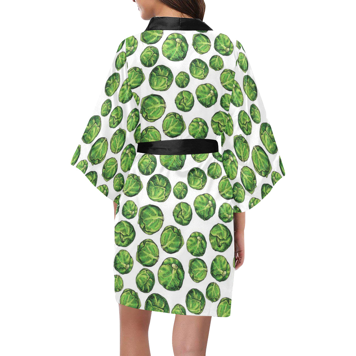 Brussels Sprouts Pattern Print Design 02 Women's Short Kimono