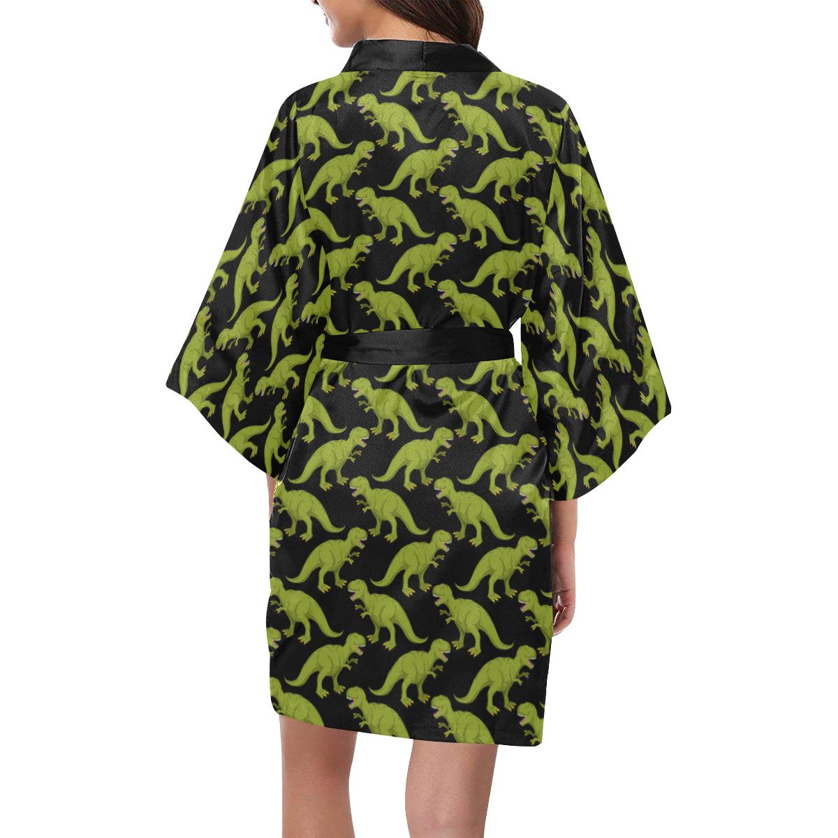 T Rex Pattern Print Design A02 Women's Short Kimono
