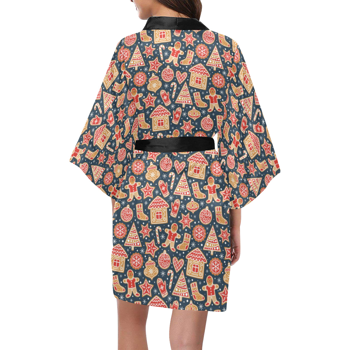 Gingerbread Pattern Print Design 03 Women's Short Kimono
