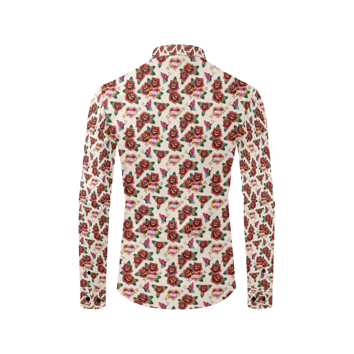 Old School Tattoo Rose Pattern Men's Long Sleeve Shirt