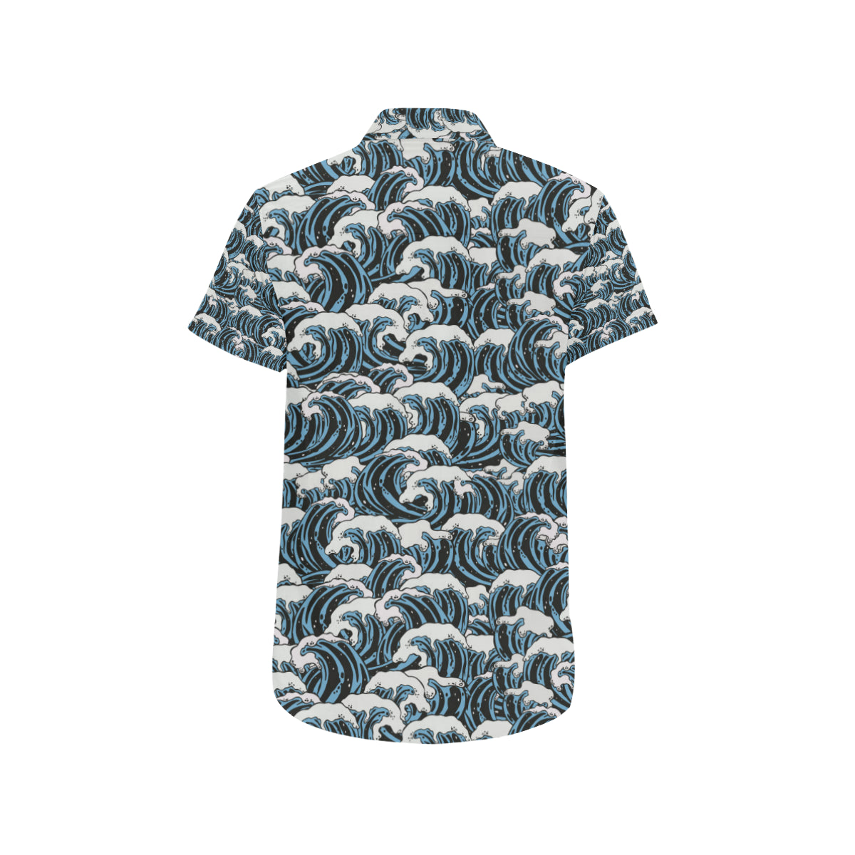 Surf Wave Pattern Print Men's Short Sleeve Button Up Shirt