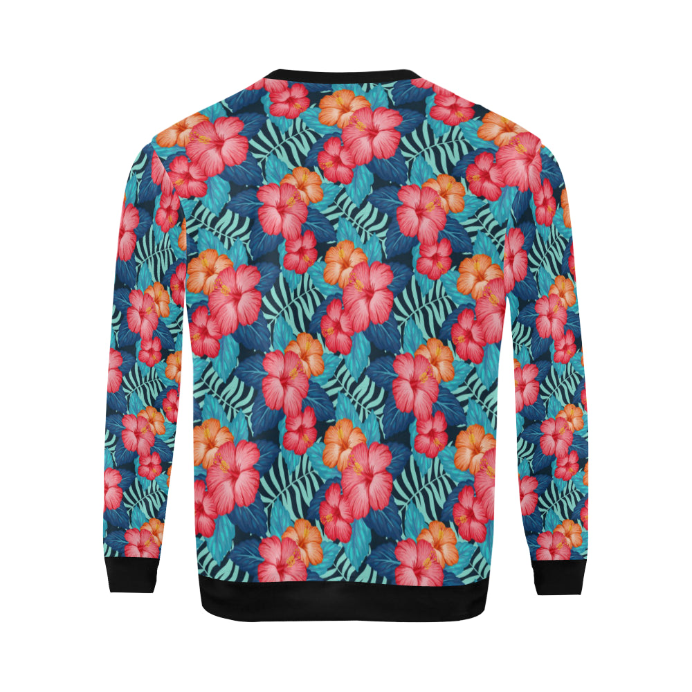 Red Hibiscus Pattern Print Design HB02 Men Long Sleeve Sweatshirt