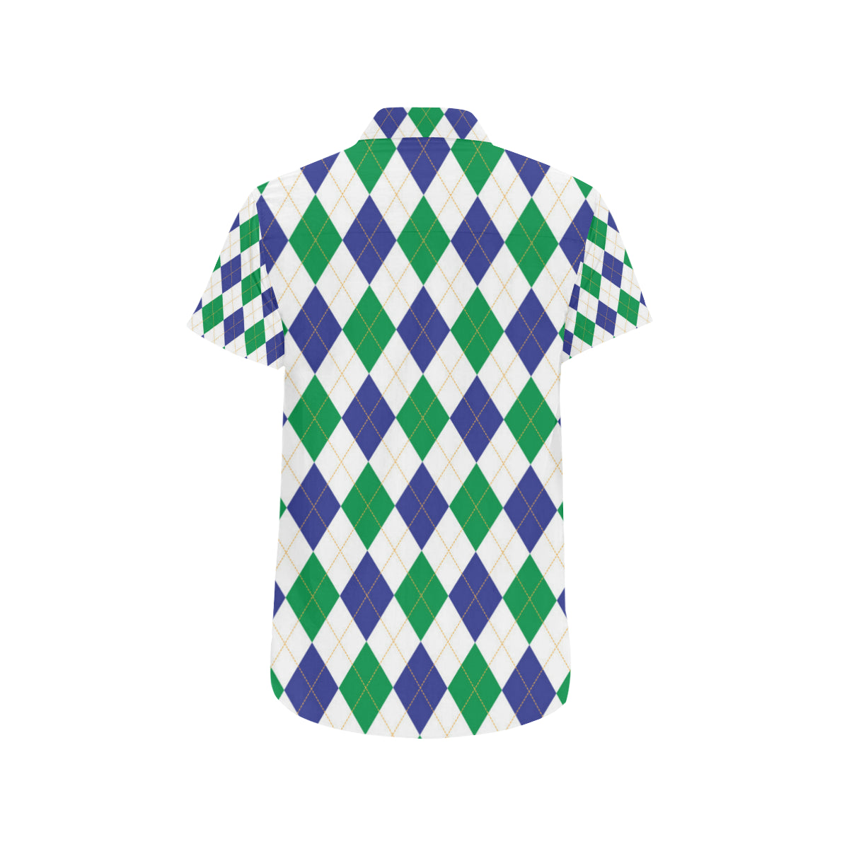 Argyle Green Blue Pattern Print Design 03 Men's Short Sleeve Button Up Shirt