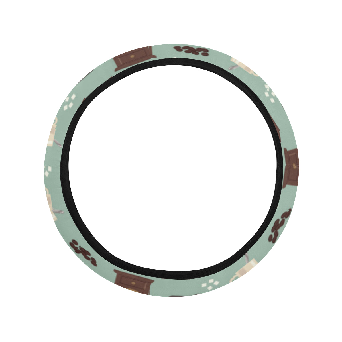 Coffee Pattern Print Design 04 Steering Wheel Cover with Elastic Edge