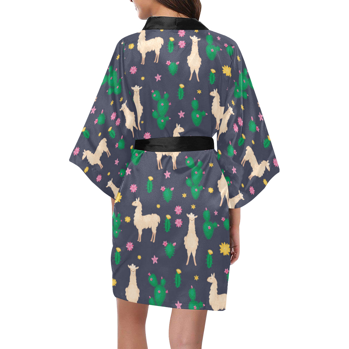 Llama Cactus Pattern Print Design 012 Women's Short Kimono