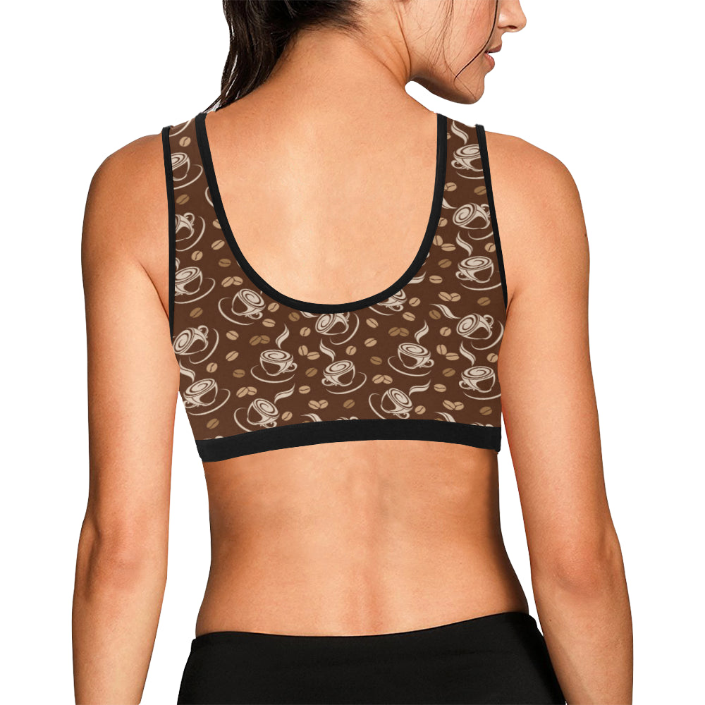 Coffee Pattern Print Design 03 Sports Bra