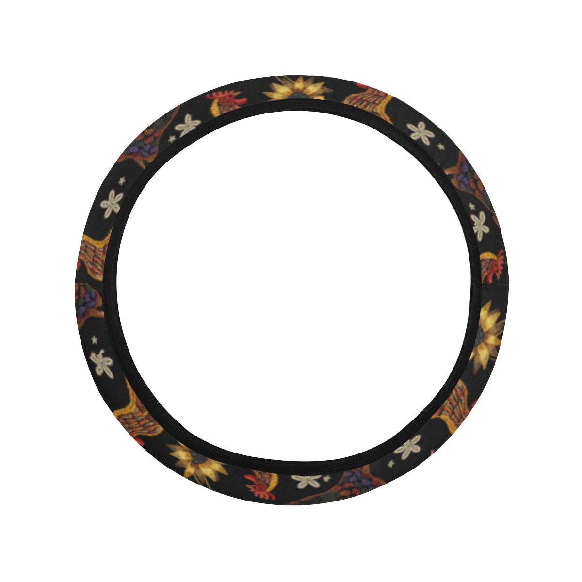 Chicken Embroidery Style Steering Wheel Cover with Elastic Edge