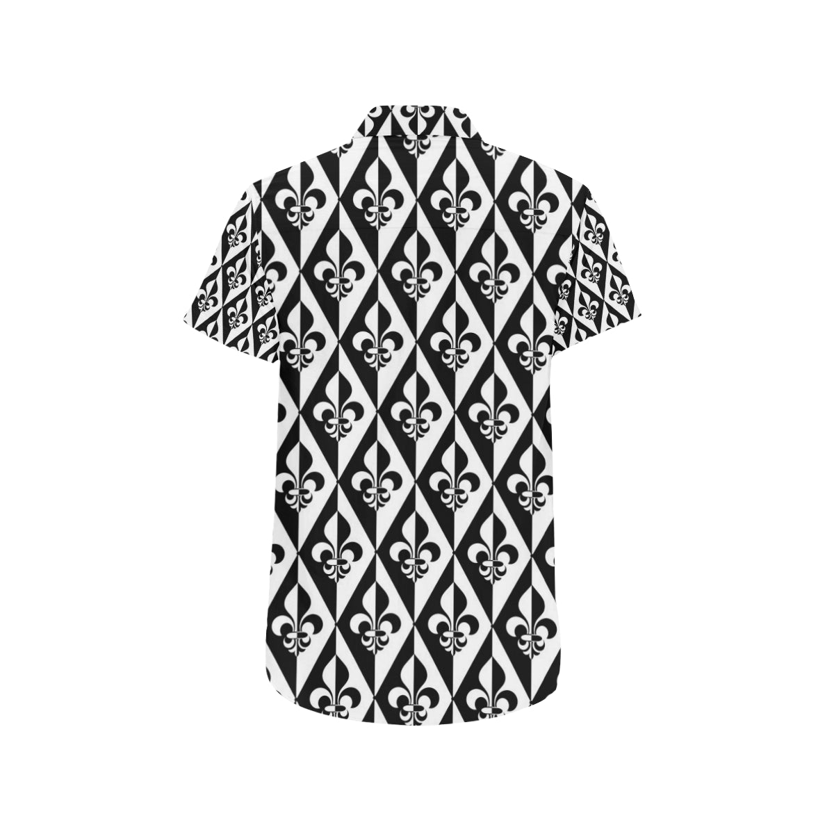 Fleur De Lis Black White Pattern Print Design 02 Men's Short Sleeve Button Up Shirt