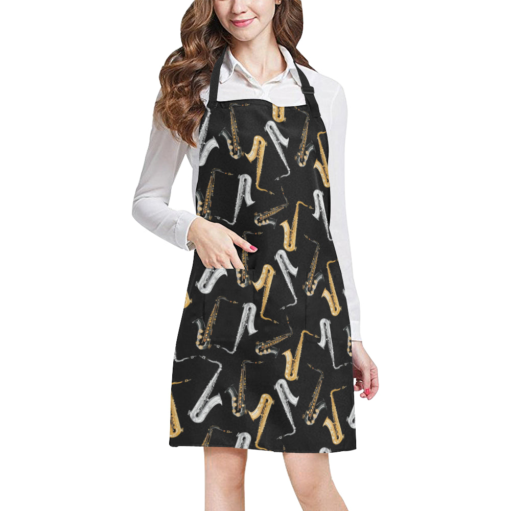 Saxophone Pattern Print Design 01 Apron with Pocket