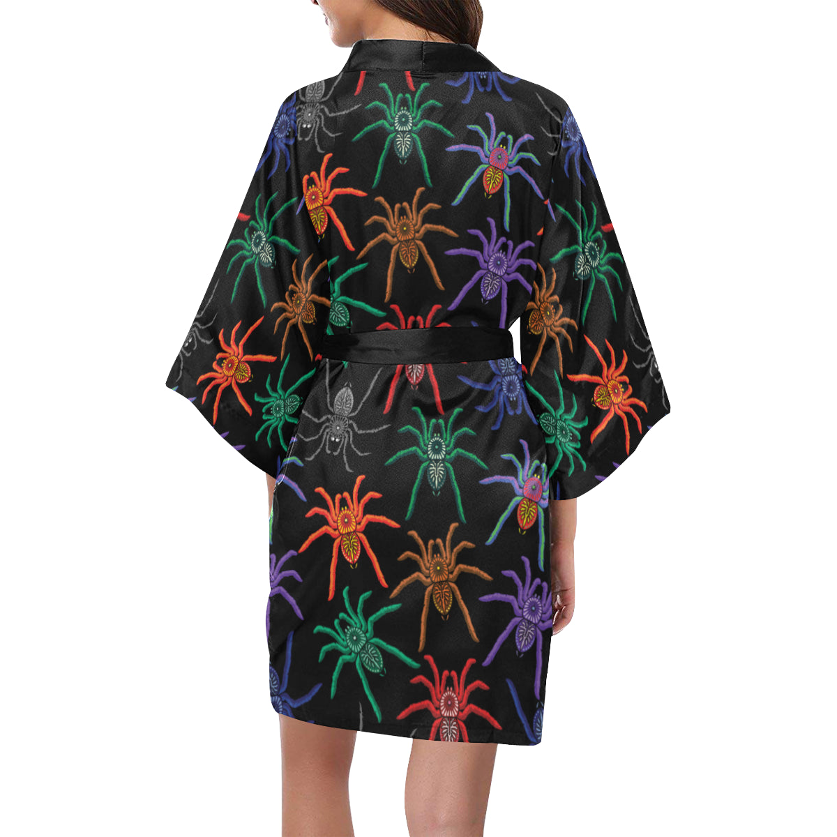 Tarantula Neon Color Pattern Print Design 03 Women's Short Kimono
