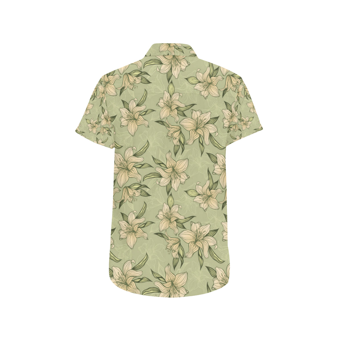 Lily Pattern Print Design LY06 Men's Short Sleeve Button Up Shirt