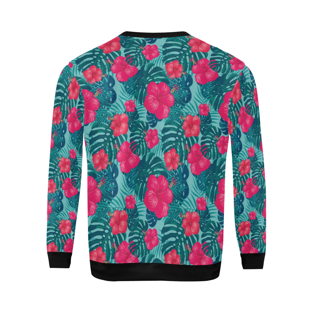 Red Hibiscus Pattern Print Design HB017 Men Long Sleeve Sweatshirt
