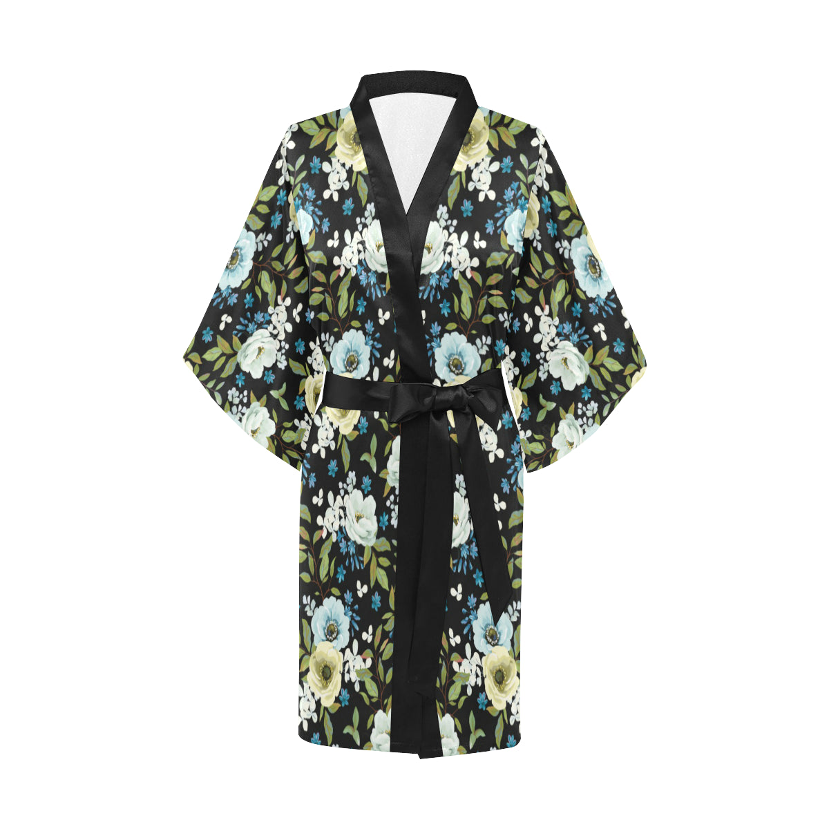 Anemone Pattern Print Design AM03 Women Kimono Robe