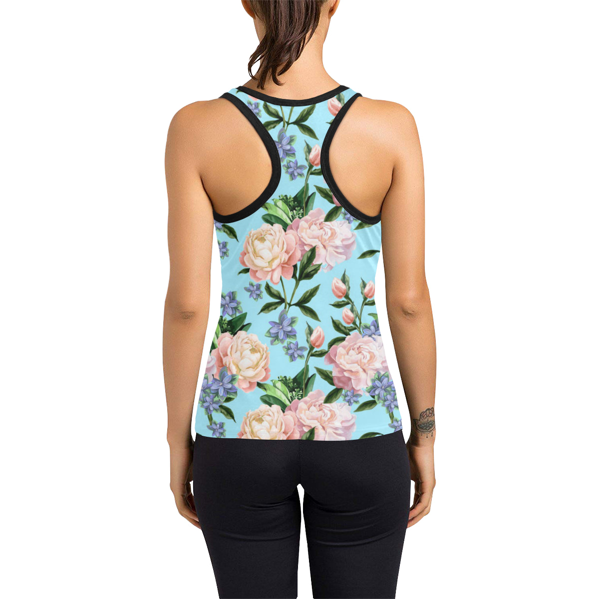 Peony Pattern Print Design PE02 Women's Racerback Tank Top