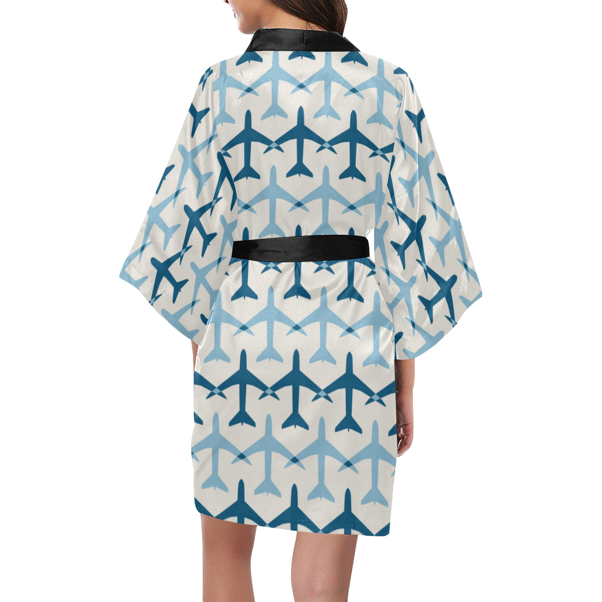 Airplane Pattern Print Design 04 Women's Short Kimono