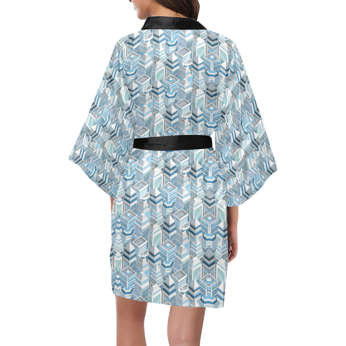 City Pattern Print Design 03 Women's Short Kimono
