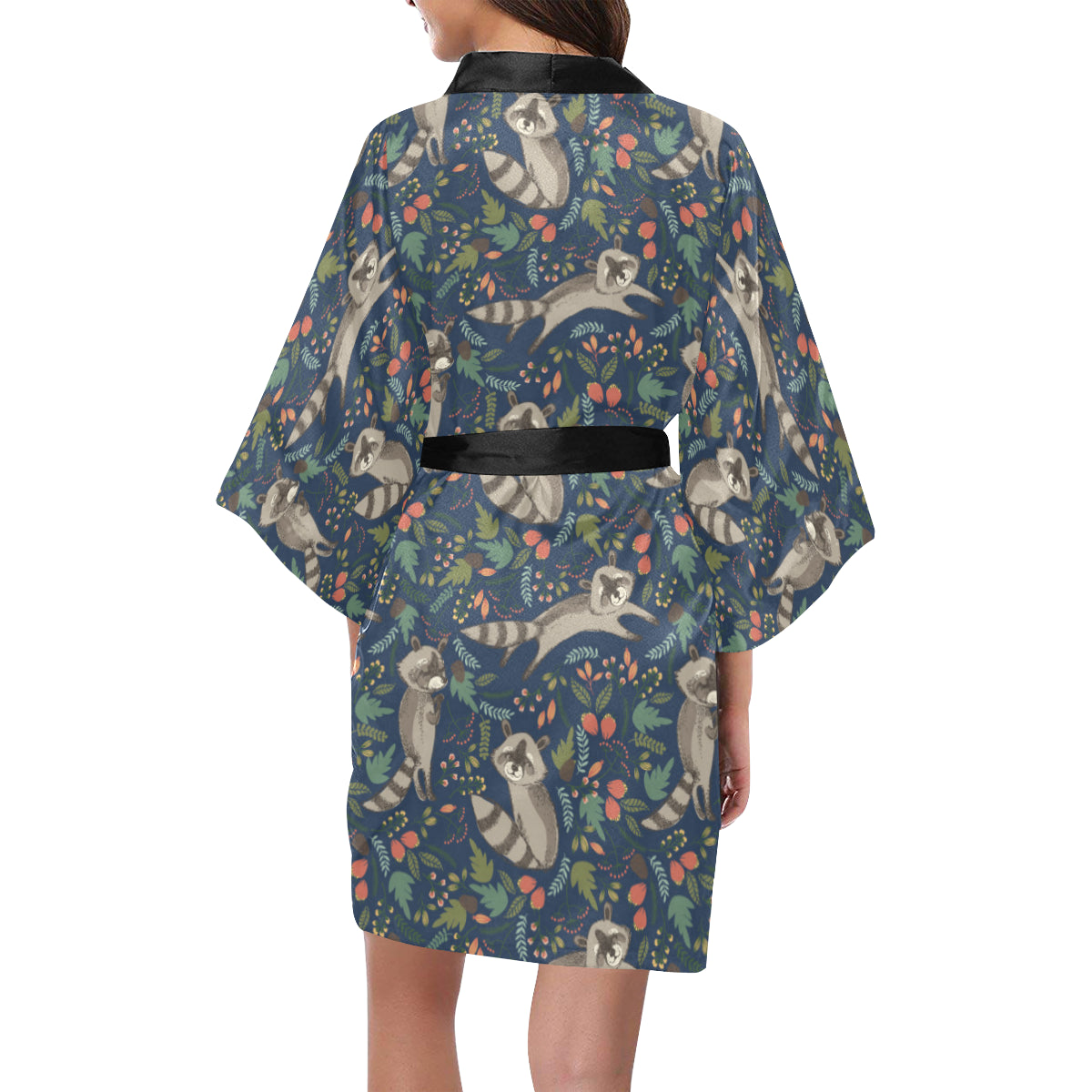 Raccoon Pattern Print Design A02 Women's Short Kimono