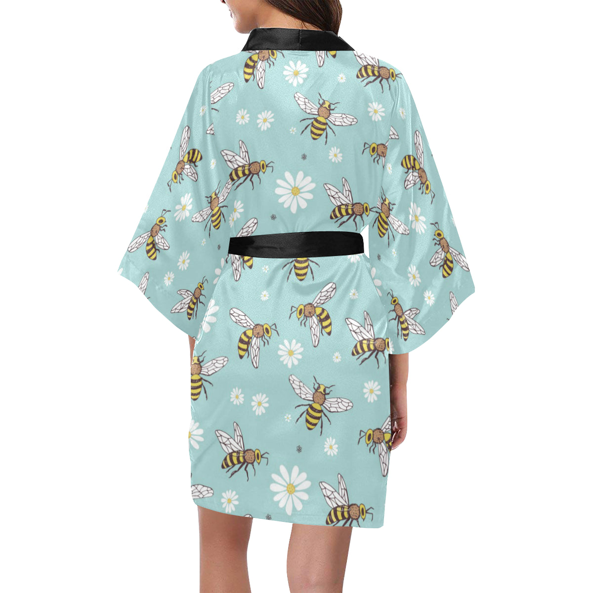 Bee Pattern Print Design BEE010 Women's Short Kimono