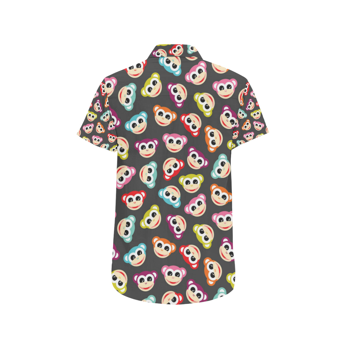 Monkey Head Design Themed Print Men's Short Sleeve Button Up Shirt