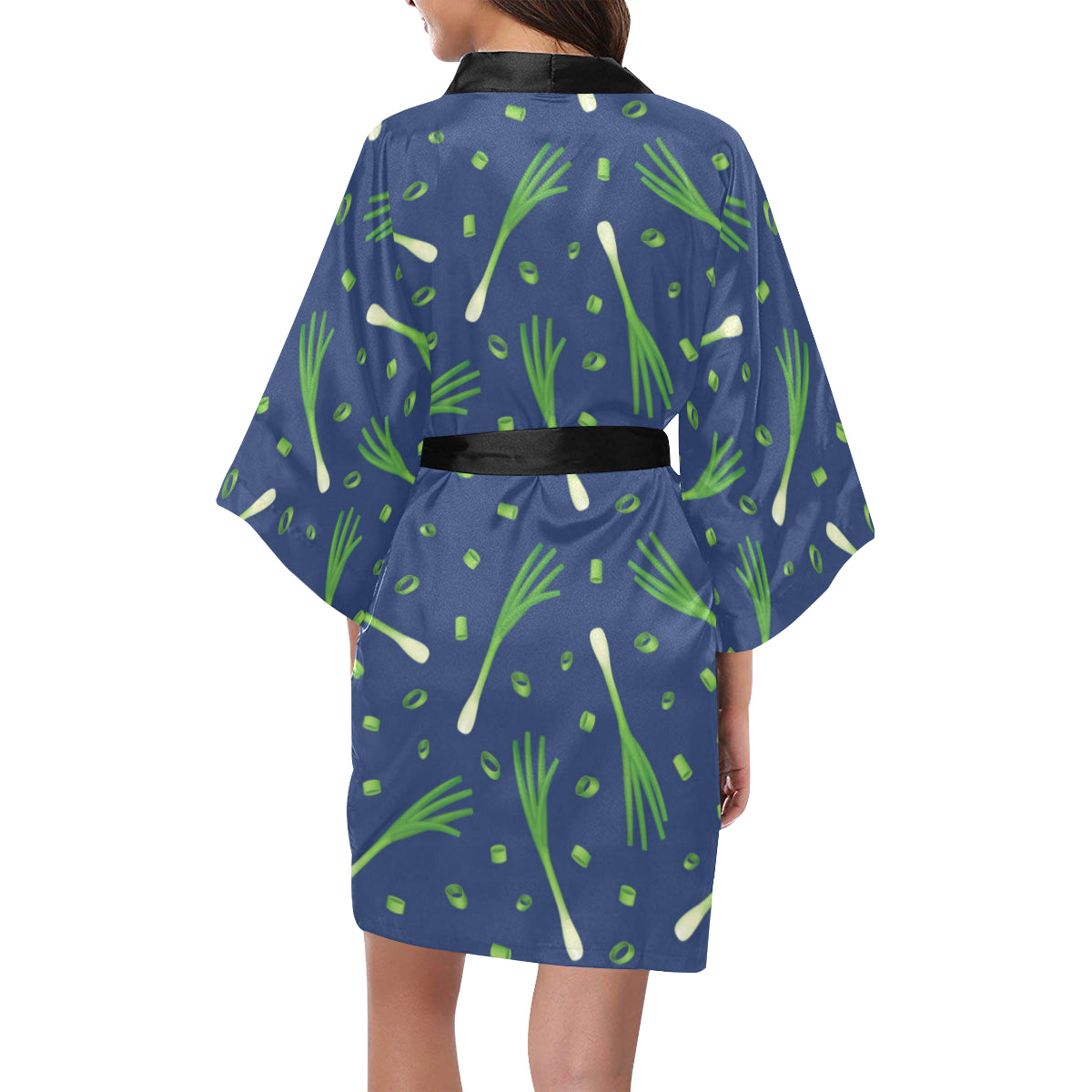 Leek Pattern Print Design 02 Women's Short Kimono