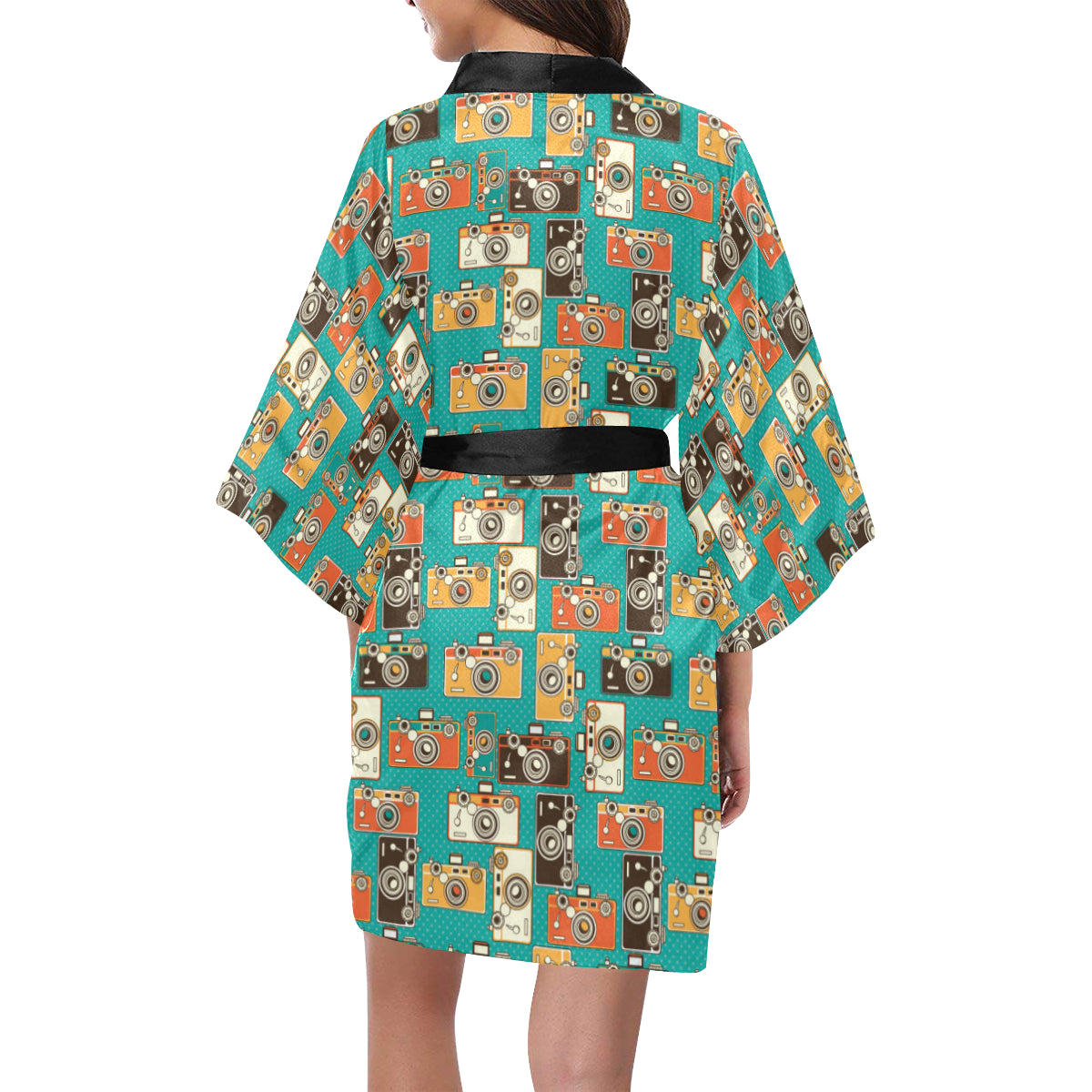 Camera Pattern Print Design 02 Women's Short Kimono