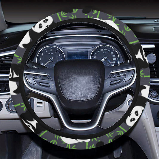 Panda Bear Bamboo Themed Print Steering Wheel Cover with Elastic Edge