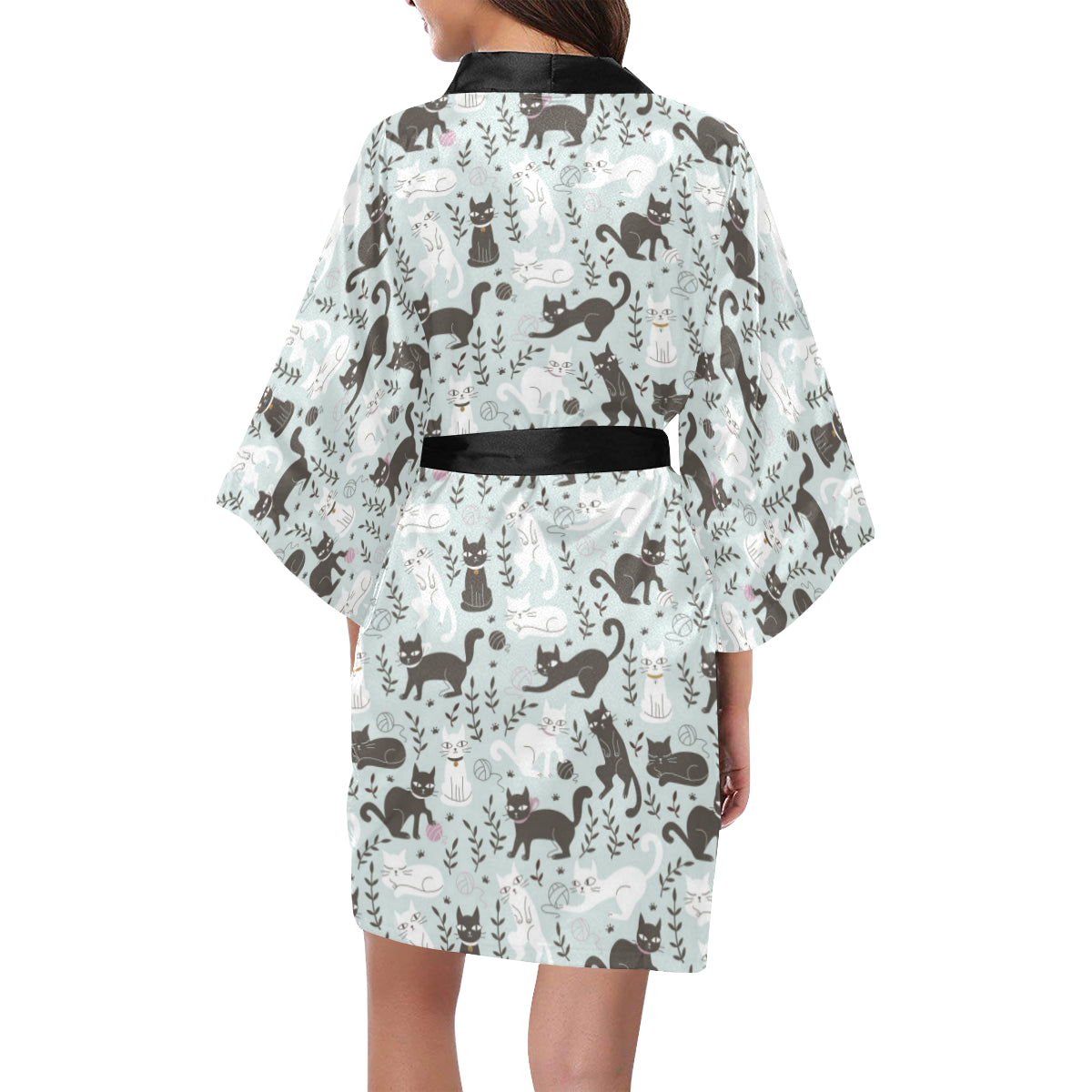 Cat Pattern Print Design 08 Women's Short Kimono