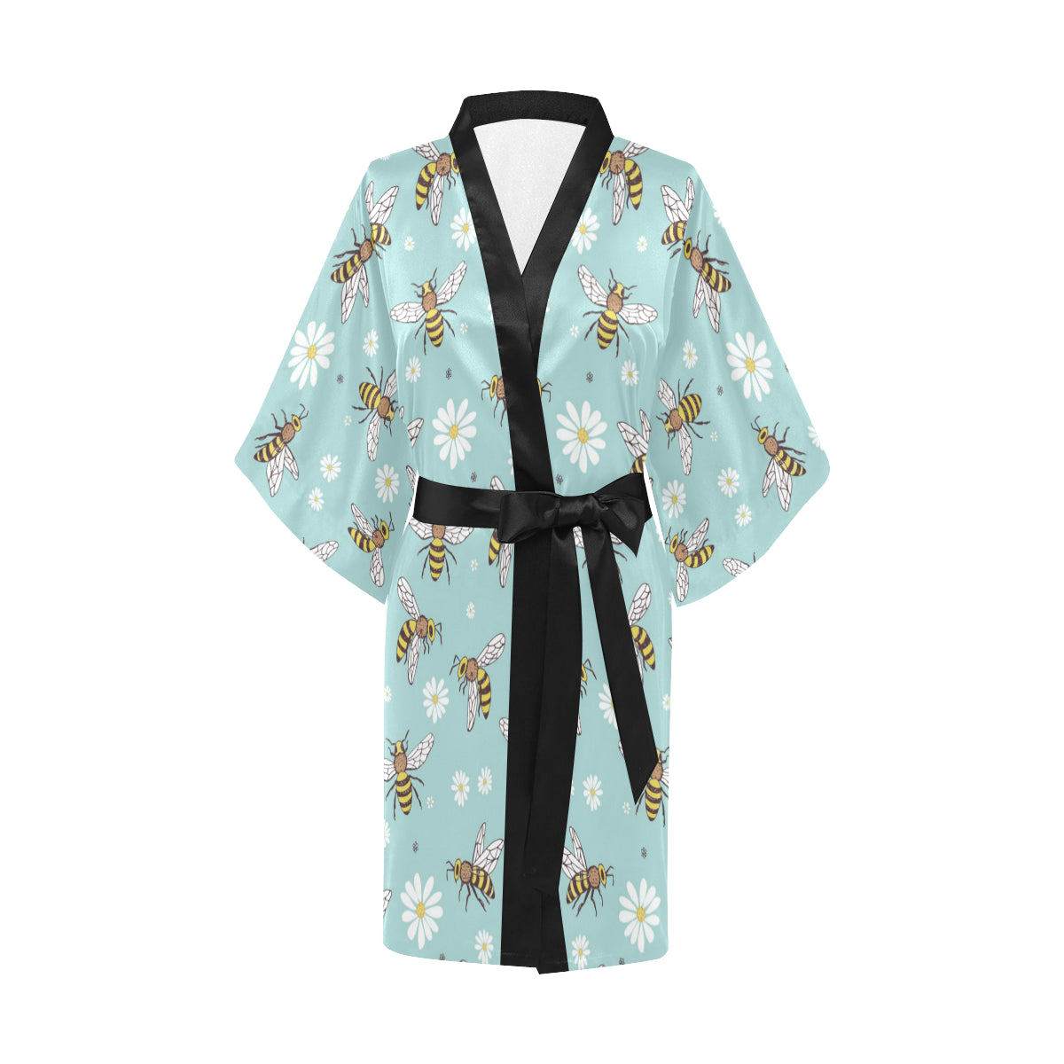 Bee Pattern Print Design BEE010 Women Kimono Robe