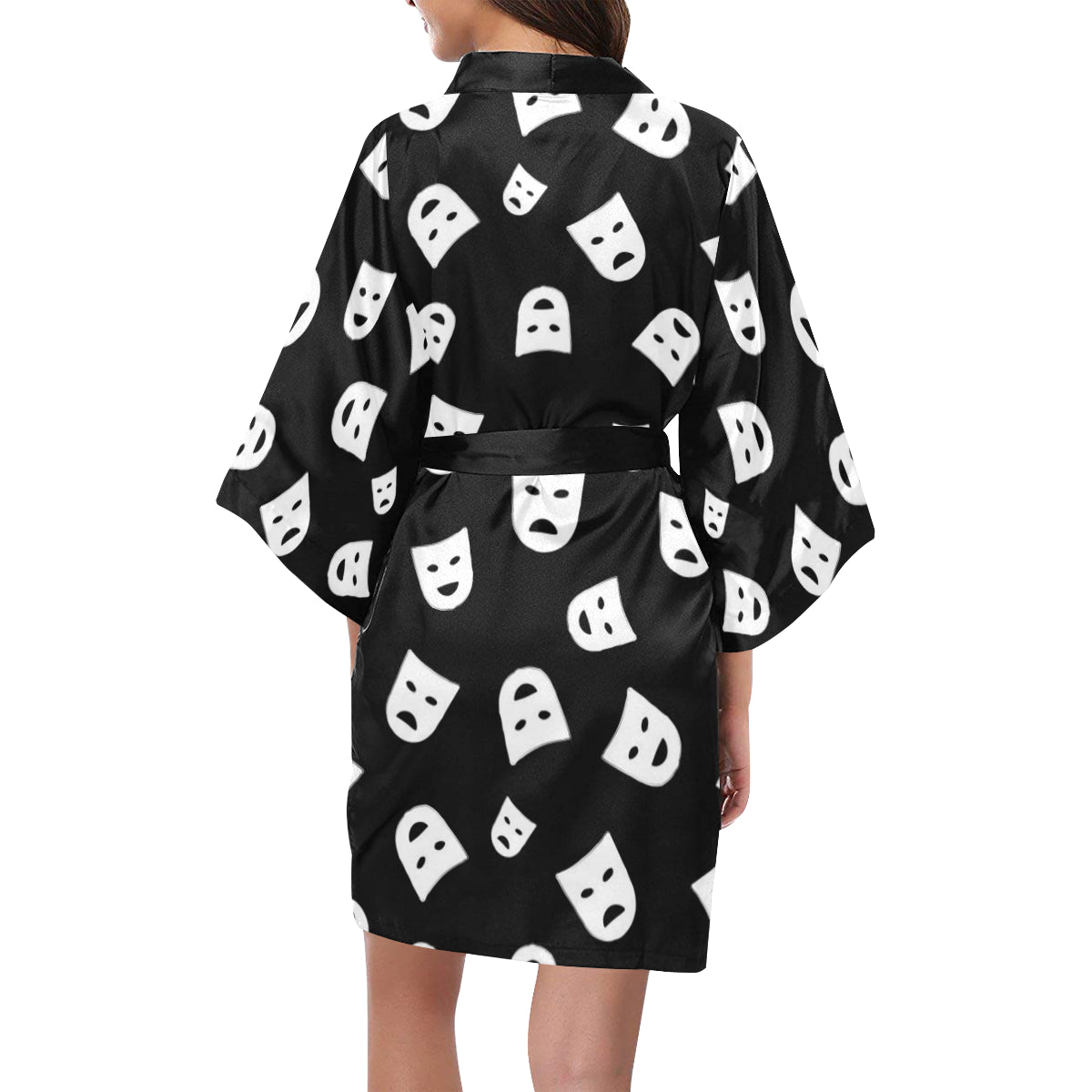 Acting Mask Pattern Print Design 03 Women's Short Kimono