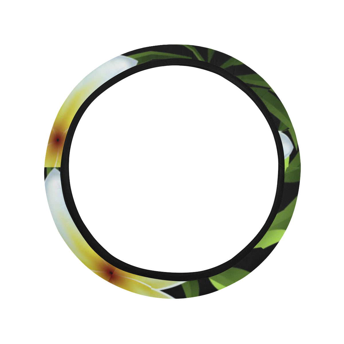 White Plumeria Pattern Print Design PM06 Steering Wheel Cover with Elastic Edge