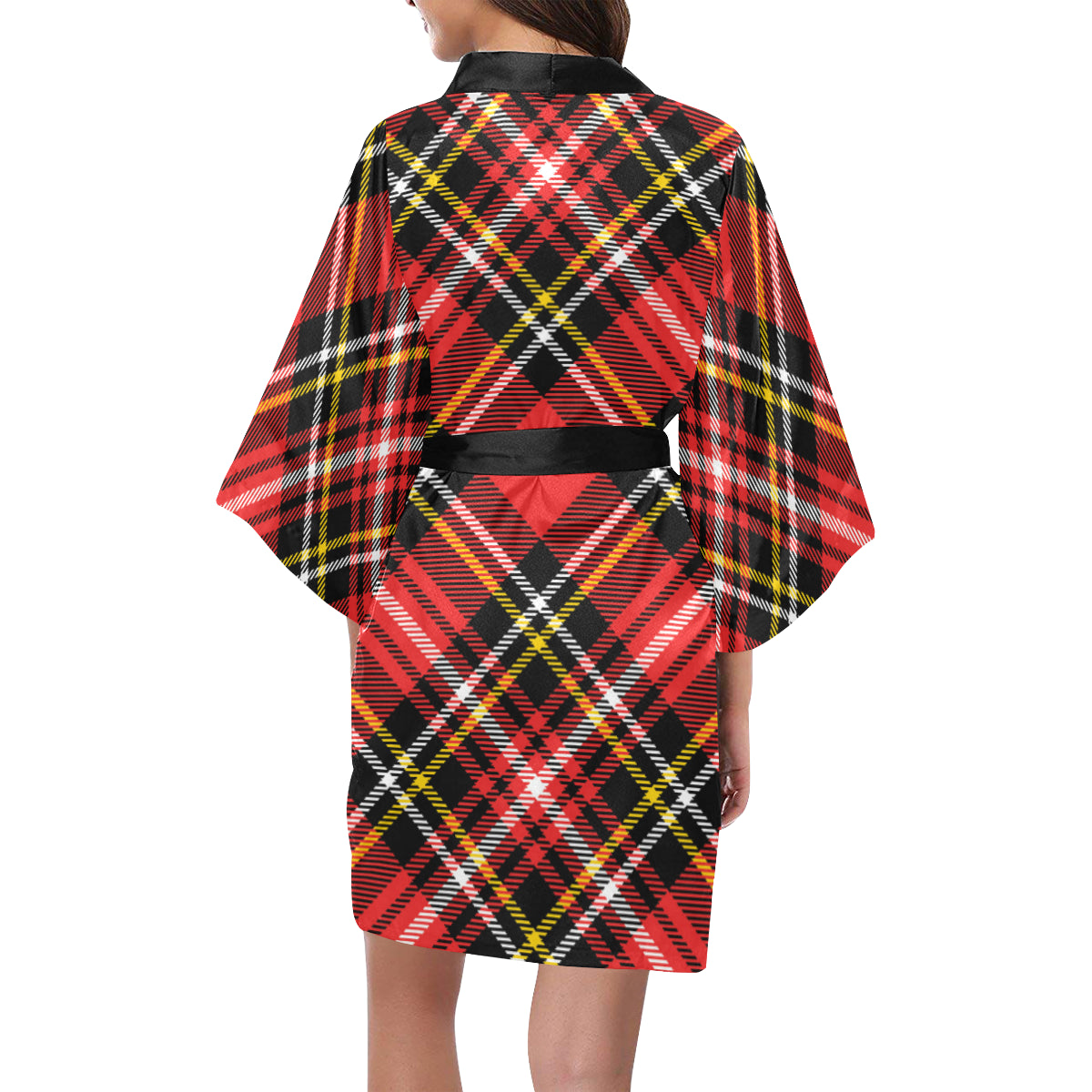 Plaid Red Pattern Print Design A03 Women's Short Kimono