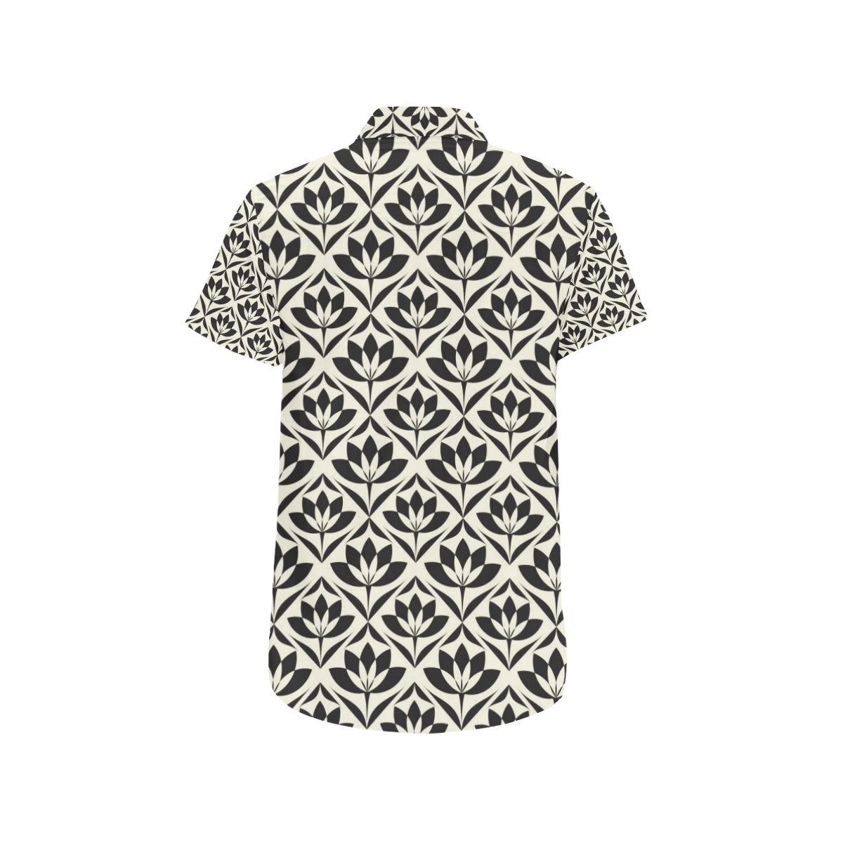 Lotus Pattern Print Men's Short Sleeve Button Up Shirt