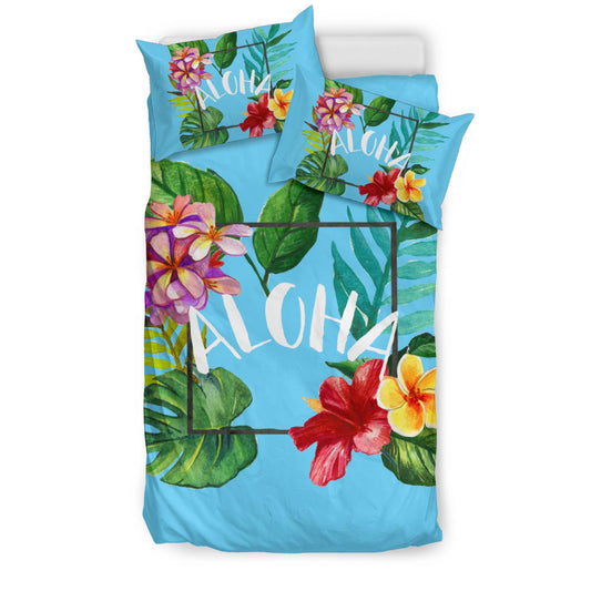 Aloha Hawaiian Flower Cyan Bedding Set
