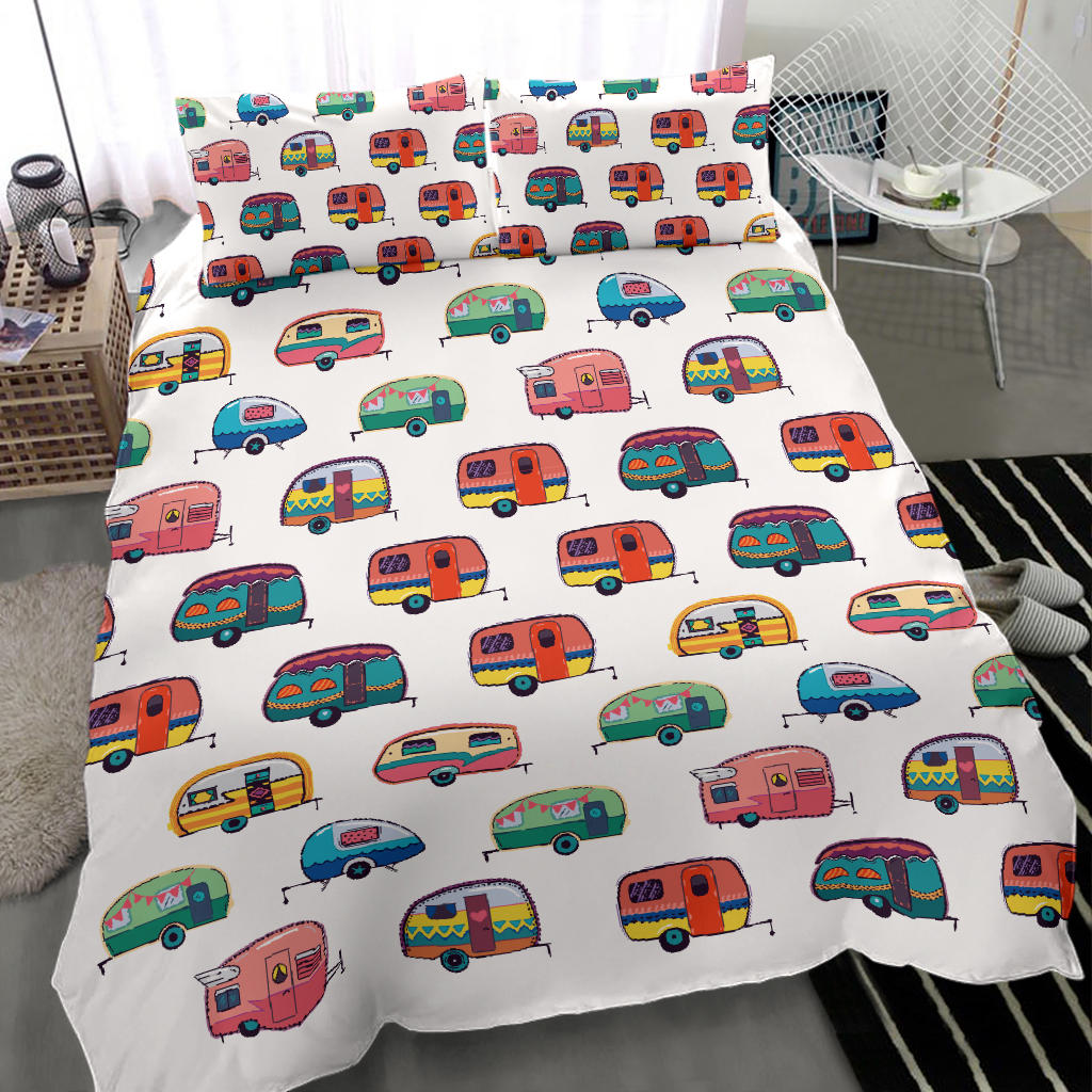 Caravan Camper White Pattern Bedding Set