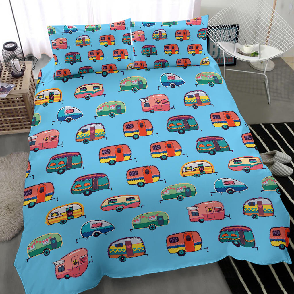 Caravan Camper Cyan Pattern Bedding Set