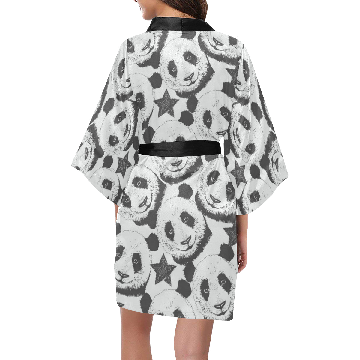 Panda Pattern Print Design A02 Women's Short Kimono