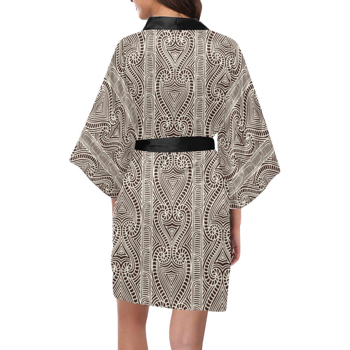 Maori Pattern Print Design 04 Women's Short Kimono