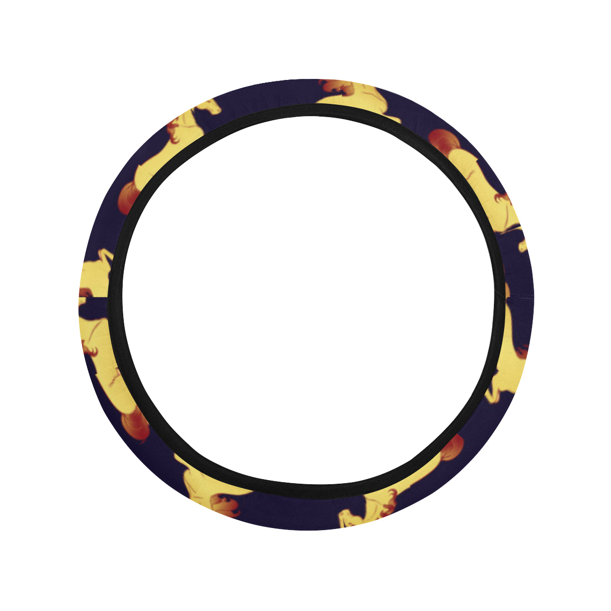 Gold Horse Pattern Steering Wheel Cover with Elastic Edge