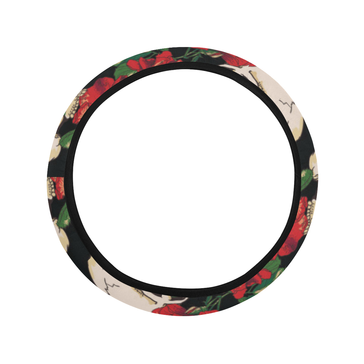 Skull Red Rose Steering Wheel Cover with Elastic Edge