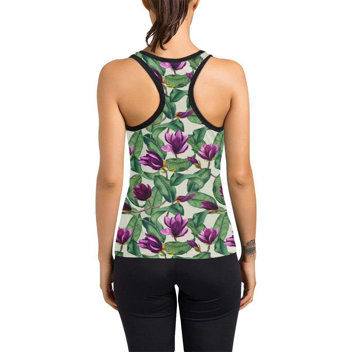 Magnolia Pattern Print Design MAG07 Women's Racerback Tank Top