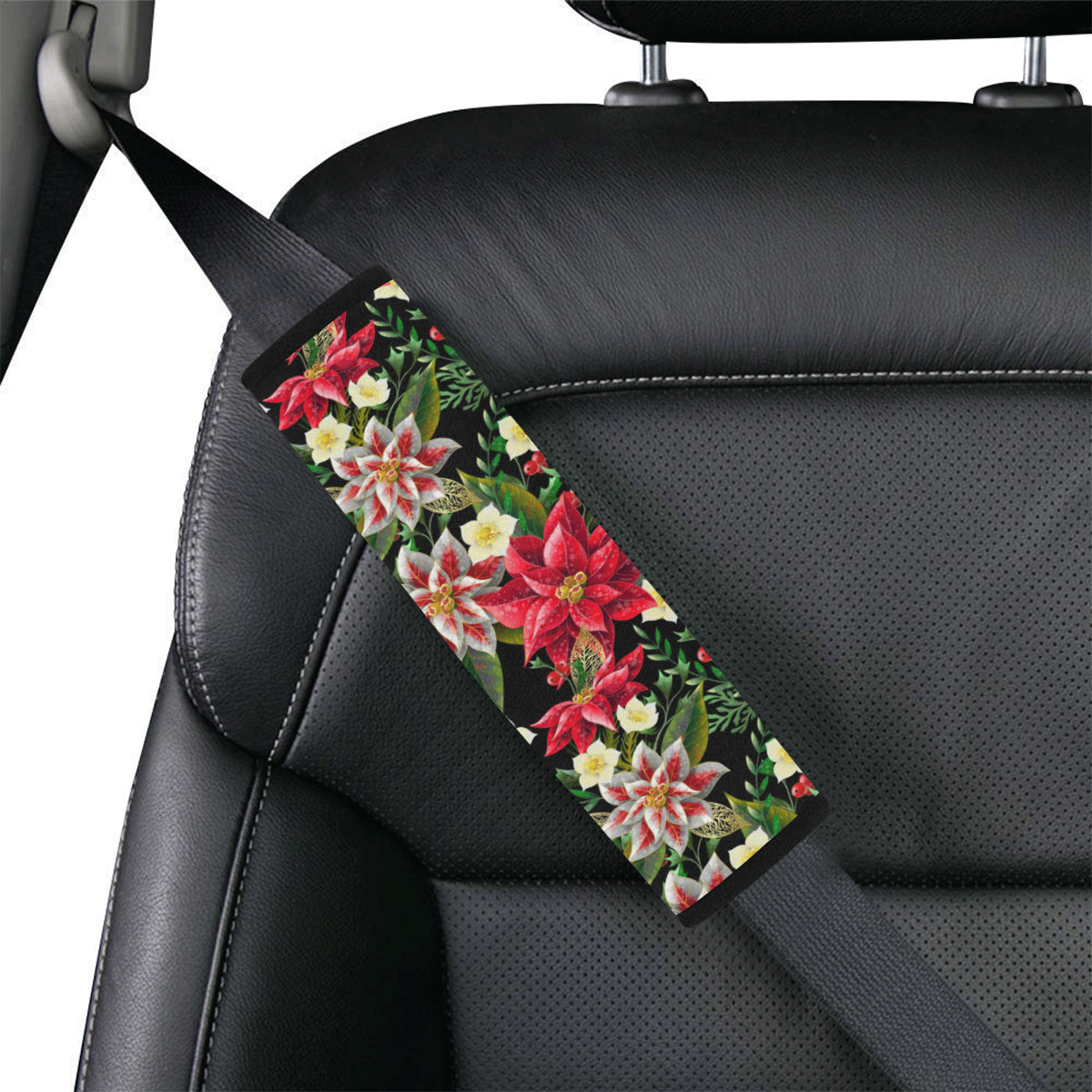 Poinsettia Pattern Print Design POT05 Car Seat Belt Cover