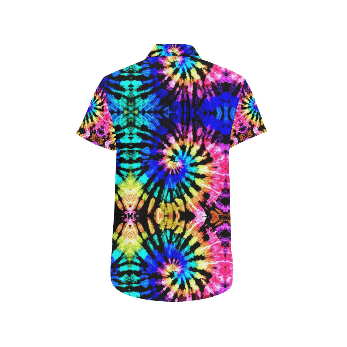 Tie Dye Rainbow Design Print Men's Short Sleeve Button Up Shirt