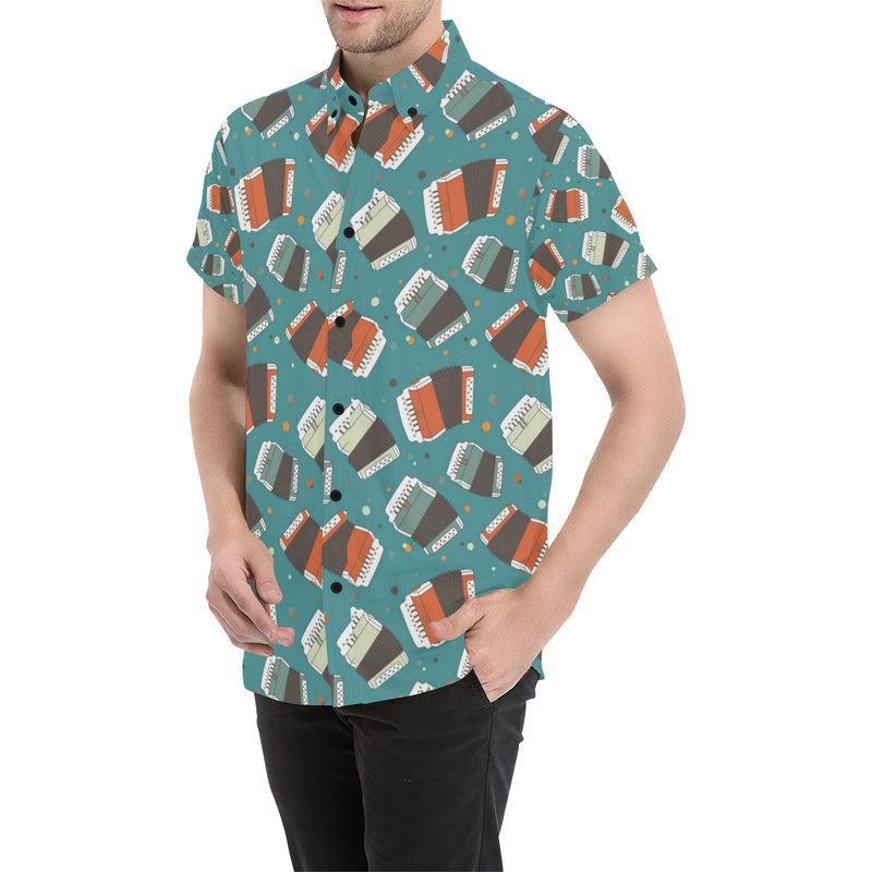 Accordion Pattern Print Design 02 Men's Short Sleeve Button Up Shirt