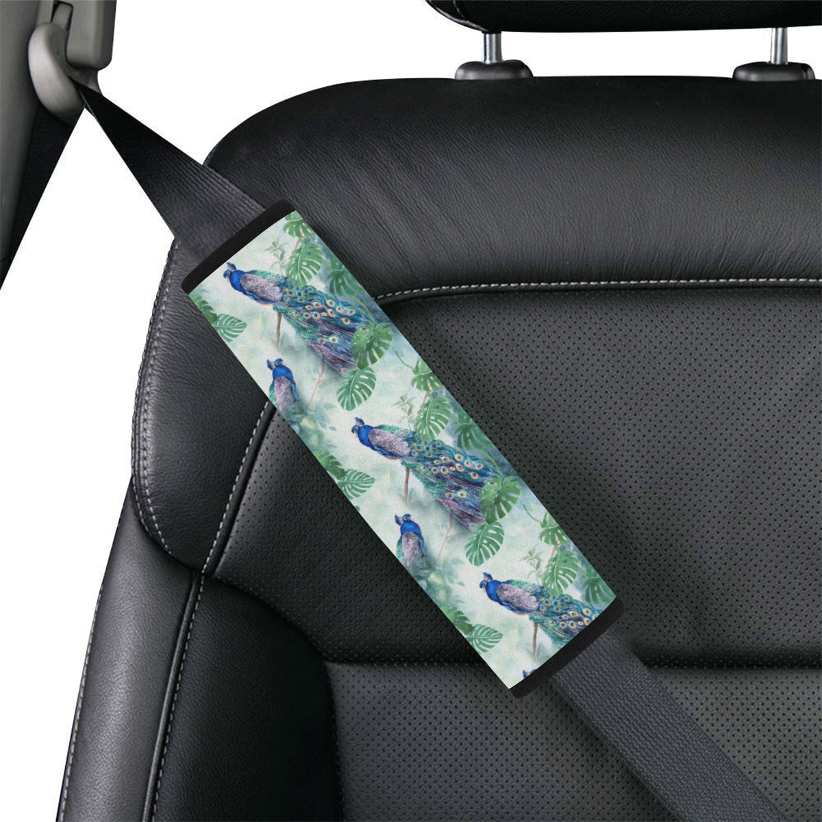 Peacock Pattern Print Design A02 Car Seat Belt Cover