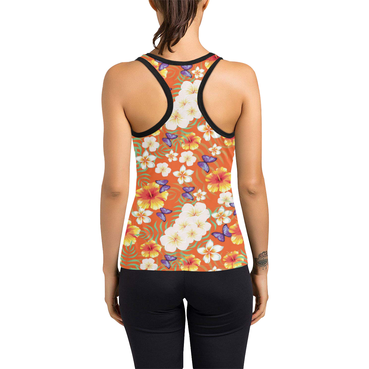 Tropical Flower Pattern Print Design TF027 Women's Racerback Tank Top