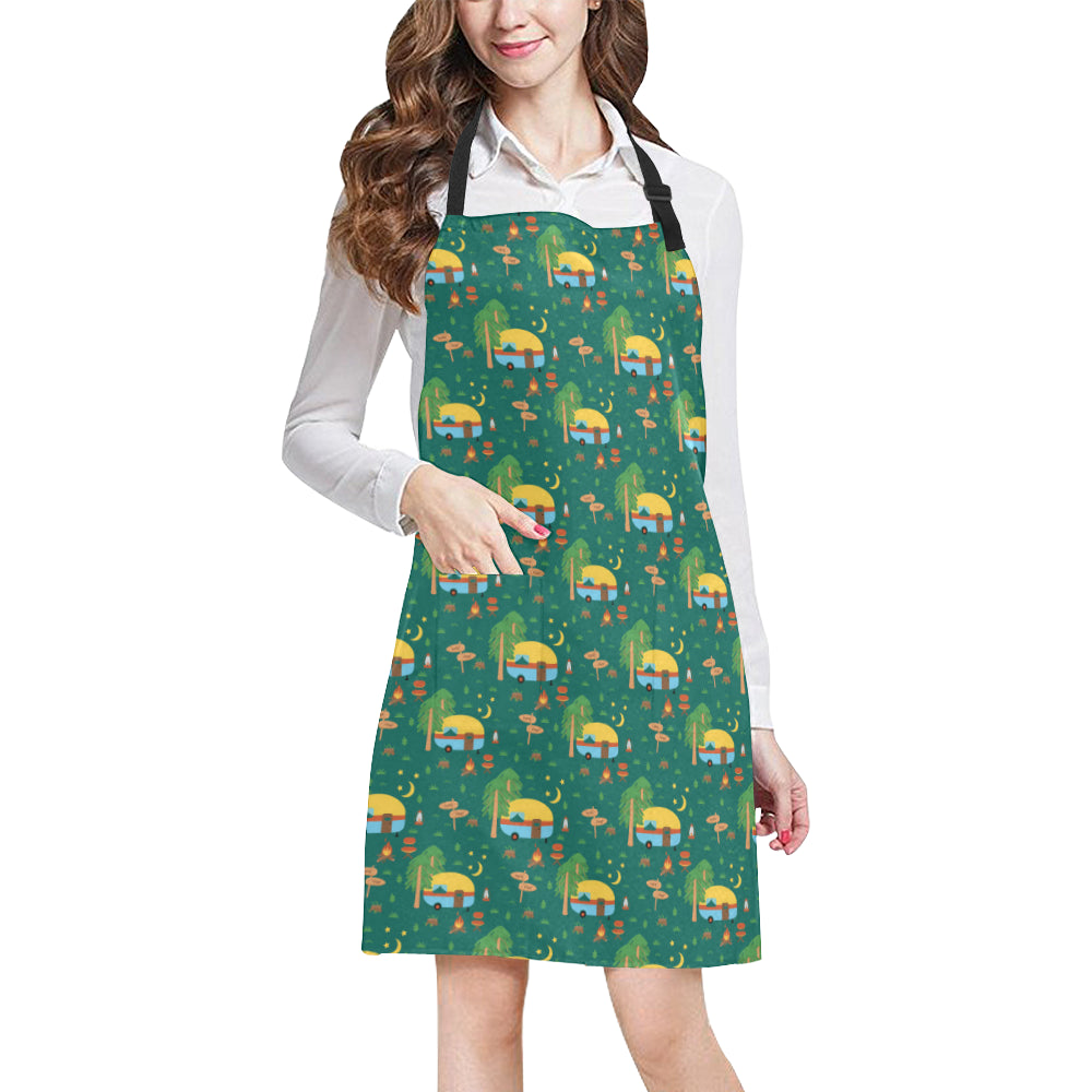 Camping Camper Pattern Print Design 06 Apron with Pocket